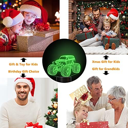 FULLOSUN Monster Truck Gifts, Auto, Dirt Bike 3D noćno svjetlo za djecu s daljinskim upravljačem & amp;