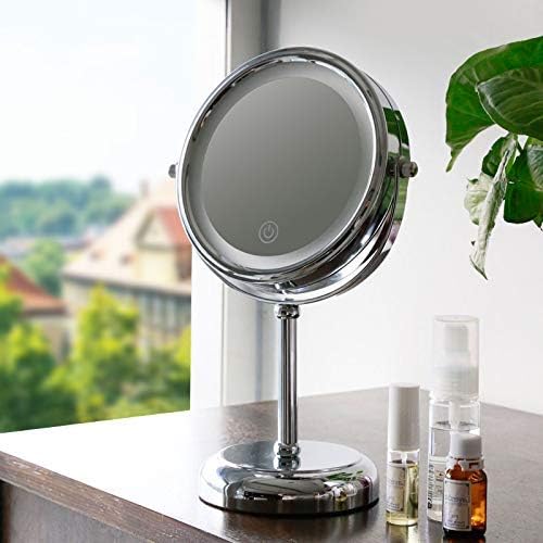 Kxa toaletno ogledalo sa svetlima, LED osvetljeno ogledalo za šminkanje kupatila sa 5x uvećanjem, baterija ili USB napajanjem, dvostrano okruglo ogledalo na radnoj površini