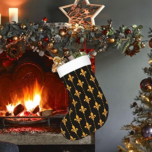 Austenstern Božićne čarape Black Fleur de Lis Gold Dvostrano kamin Viseće čarape