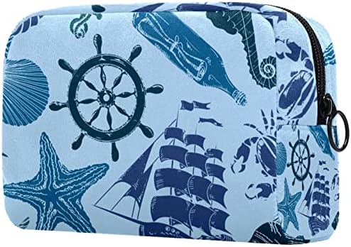 Mala vrećica za šminku, patika za zipper Travel Cosmetic organizator za žene i djevojke, mornarsko plavo jedrenje brodsko sidrište Vintage