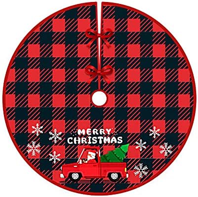 Cuneai Christmas Tree Suknja, 3D Xmas Tree Osnovni prostirki, pletena suknja za božićnu drvcu, crvena i crna koža božićne suknje, za ukrase božićnog drvca za odmor u zatvorenom dekoru