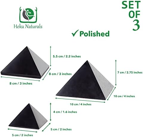 Heka Naturals polirani shungitni black kameni piramida od 3 | 2 + 3 + 4 inčni - Decre Decor shungtitni