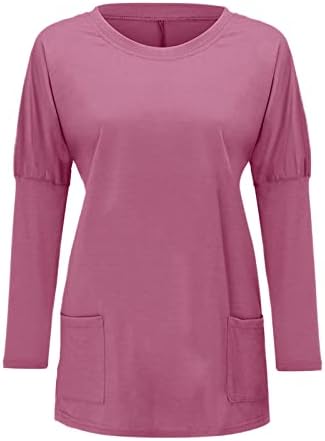 Batwing pulover s dugim rukavima za žene patchwork džepove čvrste boje bluze posada vrata labavih vrhova