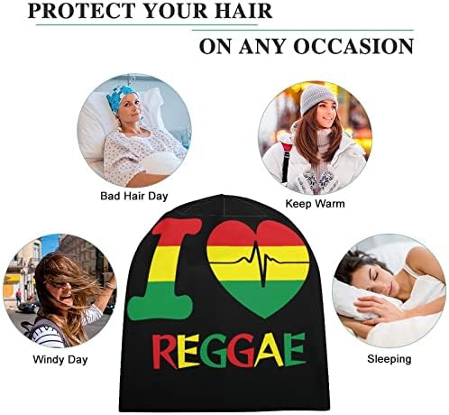 Volim Reggae Heart Unisex Beanie Hat Topla lubanja Pulover Cap za spavanje Ležerne prilike