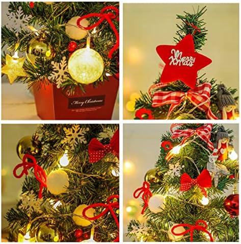 Petphindu umjetni ukrasi za božić za božićnu stolu Vrhunski dekor Mini božićno drvce Pred-lit prethodno ukrašena smreka sa šarkim umjetnim božićnim stablom prelit cvijeće bez baterije