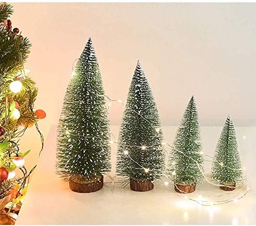 Mini božićno drvce sa svojom božićnom drvećem, set od 4 veličine umjetnog malog malenog borovog drveta sa drvenim osnovama, za Xmas Holiday Room Stollop Dekor