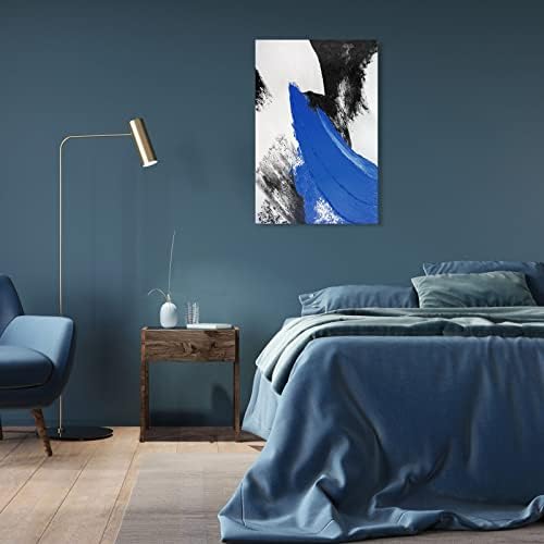 YPY plava apstraktna platnena zidna Umjetnost: moderna minimalistička crno-bijela slika ručna boja teksturirana uljana slika Poster za dnevni boravak spavaća soba kupatilo ured Kućni zidni dekor 16x24