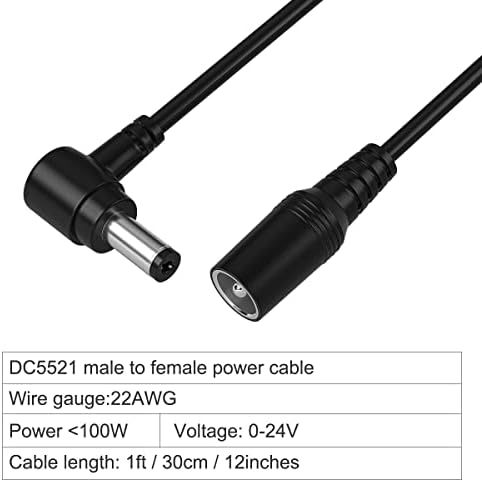 DC produžni kabel 5,5 mm x 2,1 mm 90 stupnjeva kut mužjaka do ženskog lijevog ugla 12V DC produžni kabel