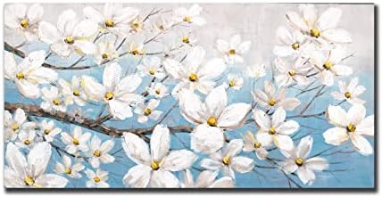 Zidna Umjetnost-24x48 inča uljane slike cvjetanje bijelo cvijeće ručno ručno ulje ručno slikarstvo zidna Umjetnost 3d ručno oslikana na platnu apstraktno umjetničko djelo Umjetnost Neuramna dekoracija visećih zidova pejzažna slika