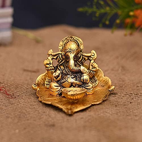 Plemstvo Ganesha na statuu list Ganesh Idol s diya za kućnu kancelariju Pooja Puja Diwali Dekorativni povrat