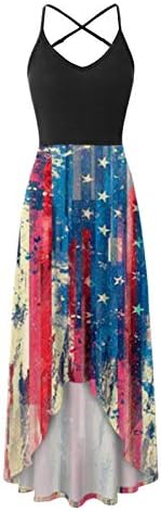 4. jula Maxi haljina za žene ljetna Ležerna boho haljina SAD Zastava Cami bez rukava Scoop vrat zvijezde pruge
