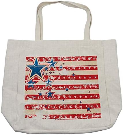 Ambesonne torba za kupovinu američke zastave, USA National Star Horizontal Stripes Pride Grunge dizajnerska slika, ekološka torba za višekratnu upotrebu za namirnice plaža i još mnogo toga, 15,5 X 14,5, krema