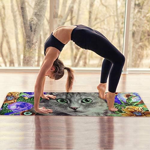 Mnsruu Yoga Mat - Mačić mačka sa cvijetom izuzetno debela neklizajuća Vježba & podloga za fitnes za sve vrste joge, pilatesa & vježbe na podu