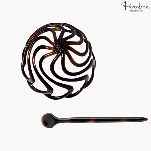 Parcelona French Swirls Celluloid Chignon Hair Slide Pin Thru 3.5 punđa Cover rep okrugle kopče za