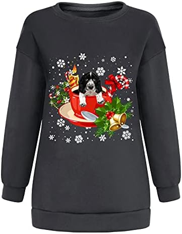 Božić slatki pas grafički duksevi za žene Dugi rukav Crewneck pulover vrhovi meka labava bluza