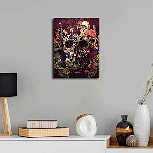 Hbqpyl Bloom Canvas Print, Flower Skull Canvas Art Print, Sugar Skull Canvas Art Home Decor poklon, gotic Floral