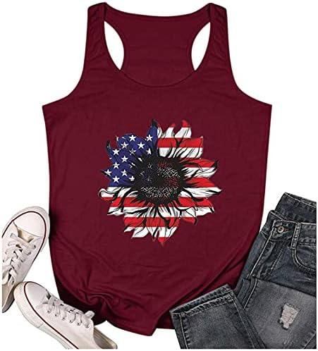 4. jula majica Tank Tops za žene bez rukava o-izrez Shirt SAD Zastava pruge Tie-Dye Patriotski