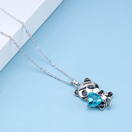 YienDoo Crystal Panda ogrlica lančić Srebrna Panda plava Kristalna ogrlica od srca Panda medvjed Privjesak