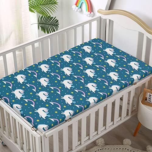 Jednororni tematski plahte, prenosivi mini listovi krevetića meka i rastezljivi opremljeni krevetić-odličan za dječak ili djevojčicu ili vrtić, 24 x38, morsko plavo žuto