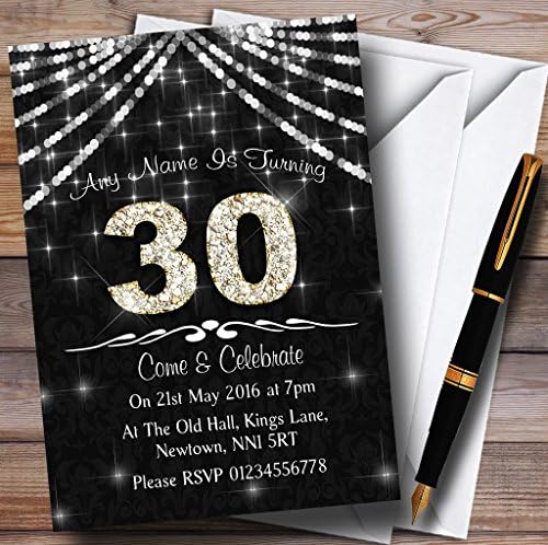 30. ugljen-siva i bijela Bling bling blistaju rođendanski party Personalizirane pozivnice