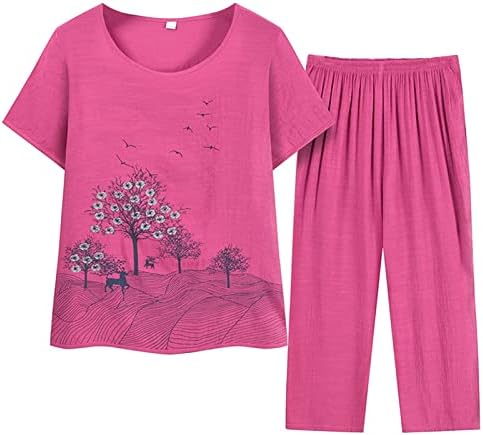Ljetni setovi Žene 2 komada odjeća plus veličina casual majica i hlače kratkih rukava postavlja starije