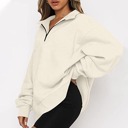 Sinzelimin ženska modna dukserica čvrsta boja patent zatvarač gore rever s dugim rukavima labavi povremeni pulover Sportske majice Bluze