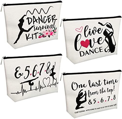 4 komada Live Love Dance Makeup Bag Dancer kozmetičke torbe Dancer Survival Kit Dancer pokloni Toiletry Zipper torbica prijenosni putna torbica za žene Girl Dance Lover Teacher Dance Team