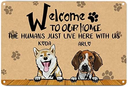 Alioyoit prilagođeno ime pasa Dobrodošli u naš dom ljudi ovdje s nama smiješna metalna ploča sa znakovima