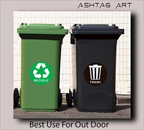 Ashtag Art Premium naljepnice za smeće i recikliranje [pakovanje od 4], naljepnice za smeće od vinila i recikliranje Organizirajte svoje kante [5 x 5 inča]