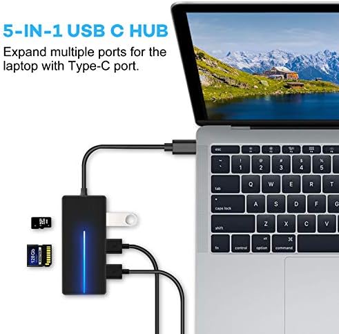 USB C Hub, RAOYI prijenosni 5-u-1 Type-C Hub, 3 USB 3.0 porta sa Portom za čitač SD / TF kartica i LED indikatorom za MacBook Pro, Google Chromebook Pixel i više USB C uređaja, Crni