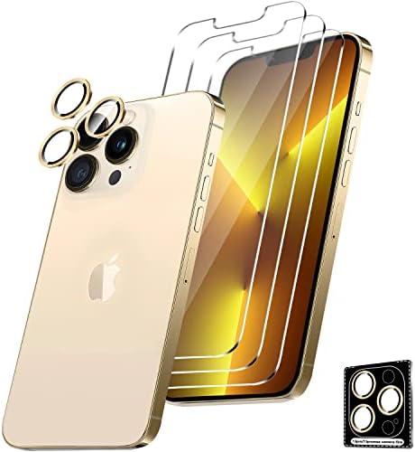 Oakxco Zaštita ekrana za iPhone 13 Pro Max [6,7 inča] ekran 2021 sa 2 pakovanja kaljenog stakla za zaštitu sočiva kamere,[9h tvrdoća]-HD futrola [3+3 pakovanja], zlato