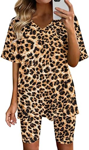 2 komada odjeća za žene Ljetni casual labavi salon setovi kratkih rukava V-izrez TEE i kratke hlače Comfy pidžame setovi