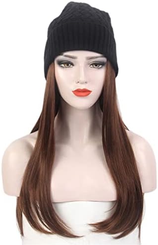 Hgvvnm Ženska kapa za kosu jedan crni pleteni šešir sa perikom duga ravna kosa smeđa šešir za periku