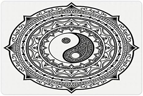 Ambesonne Ying Yang prostirka za kućne ljubimce za hranu i vodu, kružni uzorak mandale sa znakom Yin Yang