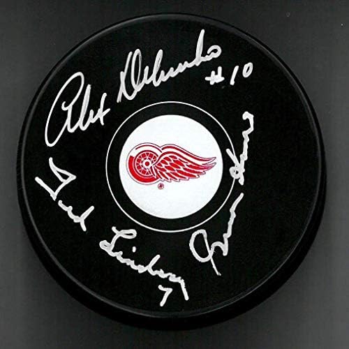Gordie Howe, Ted Lindsay i Alex Delvecchio potpisali su proizvodnu liniju II Pak - potpisali NHL Pak