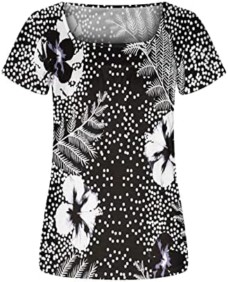 Ženske bluze i vrhovi elegantni cvjetni Print labavi kratki rukav kvadratni vrat Sakrij stomak lepršava tunika Henley košulje