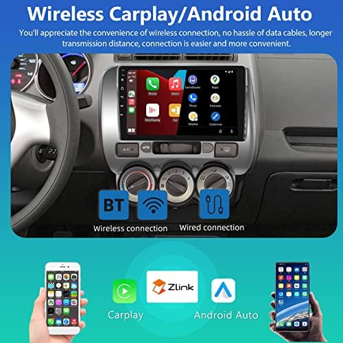 Android 11 auto Radio sa bežičnim Carplay Android Auto za Honda Fit 2004 2005 2006 2007 2008 2009 2010, 9 inčni Stereo sa ekranom osetljivim na dodir sa Bluetooth GPS navigacijom HiFi SWC rezervna kamera, 2G+32G