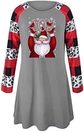 NDVYXX Božićna haljina za žene Plus Size Dugi rukav Crew Neck Tunic haljine Casual Xmax štampana majica haljina sa džepovima