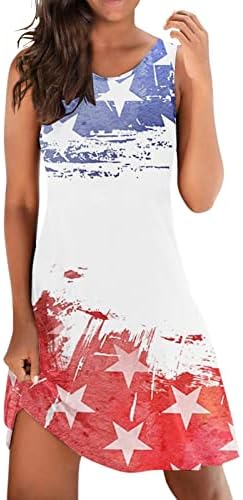 Majice na plaži za žene ženske elegantne o vratne Crewneck patchwork Dan nezavisnosti Prints Casual ženski Maxi