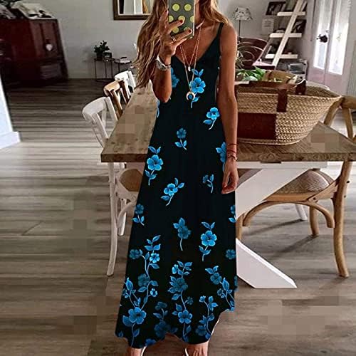 Ležerna ljetna Maxi haljina za žene sa cvjetnim špageti remenom V izrezom bez rukava labava haljina