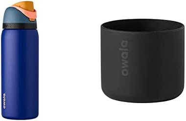 Owala FreeSip izolovana flaša za vodu od nerđajućeg čelika sa slamkom za sport i putovanja, bez BPA, 32 unce, Tide Me Over & silikonska čizma za flašu vode, zaštitni poklopac rukava protiv klizanja, Crna