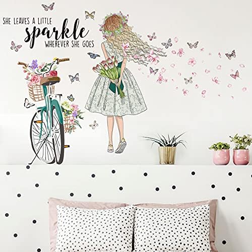 Prabahdak Diy Fairy Girl zidne naljepnice za bicikle cvjetni leptiri zidne naljepnice uklonjive