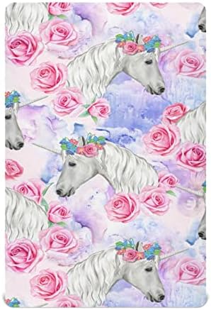 Umiriko Unicorn Rose Flower Pink Pack N Reproduciraj listu za reprodukciju za bebe, mini lim za