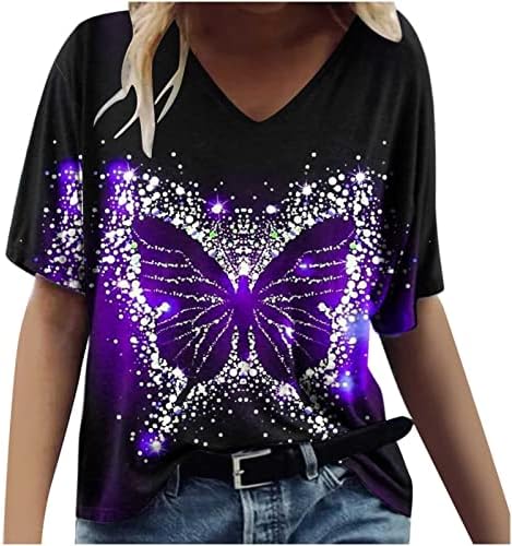 pbnbp ženske ljetne široke majice novitet kratki rukav leptir tunike vrhovi štampani V vrat svakodnevno