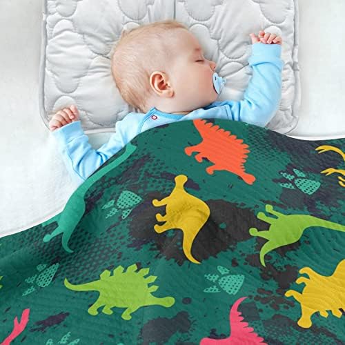 Swaddle pokrivač dinosaurusi za otiske pamučne pokrivače za dojenčad, primanje pokrivača, lagana mekana prekrivačica za krevetić, kolica, raketa, 30x40 u, zelenom