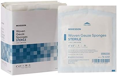 McKesson tkani gaze spužve, sterilan, 12-slojni, pamuk, 4 u x 4 in, 50 po paketu, 24 paketa, ukupno 1200