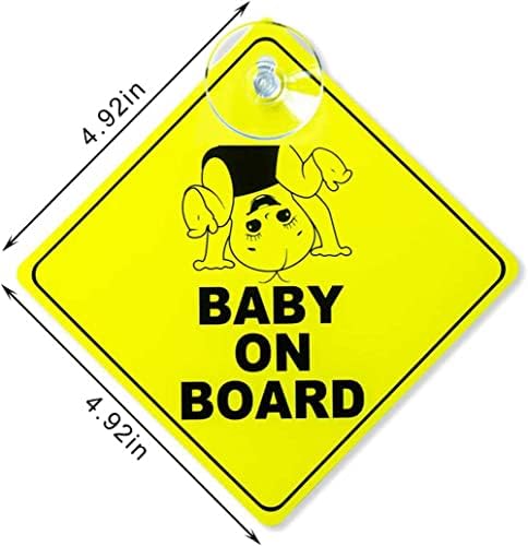 2kom baby on board naljepnica znak za automobile svijetložuti Baby on Board znakovi upozorenja sa usisnim čašama za prozor automobila Vodootporan otporan na sunce izdržljiv i jak sigurnosni Upozorenje Znakovi naljepnica za automobile 5x5