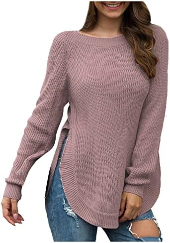 Ženski džemper modni casual nepravilni hem visoki split okrugli vrat dugih rukava pulover