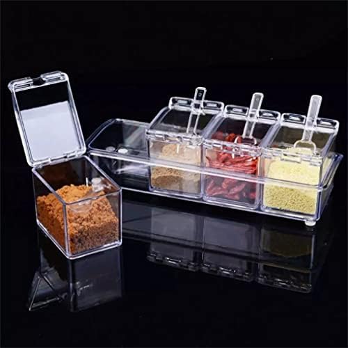 Seijy Portable začina kutija za zaklanje Kuhinja začinjavanje šećerne soli prozirne četiri kutije sa kašikom