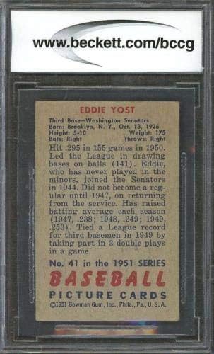 1951 Bowman 41 Eddie Yost Washington Senators BGS Bccg 8 - bejzbol pločaste rookie kartice